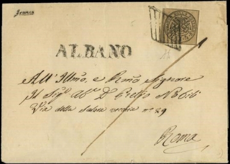 PONTIFICIO 1852 - 5+pt.4: 4baj bruno grigio chiaro su lettera da "ALBANO" per Roma