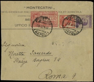ITALIA REGNO 1924 - PUB16: Pubblicitari 50c violetto e rosso "Singer" con Espresso 60c rosso su busta
