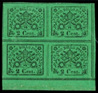 PONTIFICIO 1867 - 13: 2c verde giallo, BL4 BdF