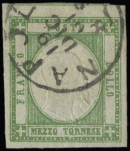 PROVINCE NAPOLETANE 1861 - 17d: ½ tornese verde smeraldo con doppia effigie