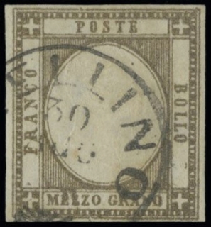 PROVINCE NAPOLETANE 1861 - 18b: 1/2gr grigio bruno scuro della serie "Vittorio Emanuele II"