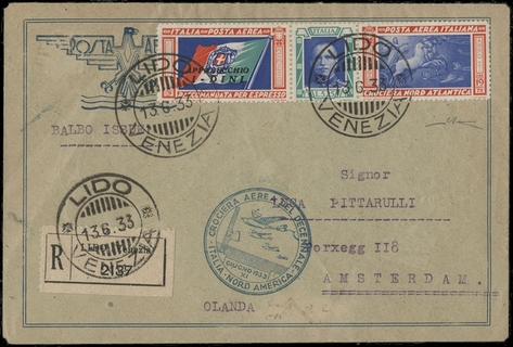 ITALIA REGNO 1933 - PA51F: Crociera Nord Atlantica, trittico 25L "I-DINI"da "LIDO VENEZIA 13.6.33" per Amsterdam