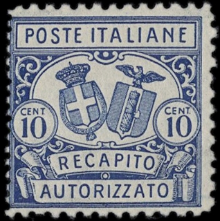 ITALIA REGNO 1928 - RA1b: Recapito Autorizzato, 10c dentellatura mista