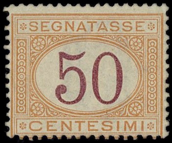 ITALIA REGNO 1870 - T9: Segnatasse, 50c ocra e carminio