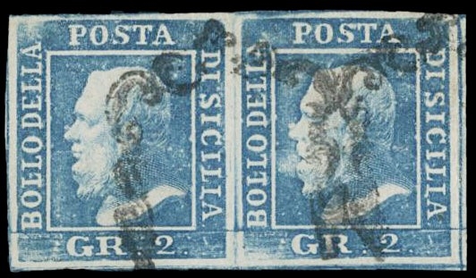 SICILIA 1859 - 07: 2gr azzurro PA coppia annullata