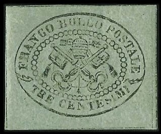 PONTIFICIO 1867 - 15: II emissione, 3c grigio non dentellato