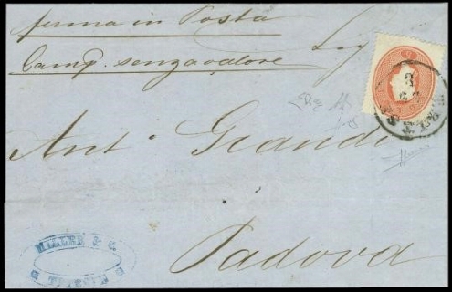 LOMBARDO VENETO 1861 - 33: 5s rosso usato in Austria su lettera da "TRIEST 20/3" 1862 per Padova